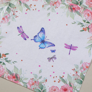 Printed Paper Napkins Butterfly Flowers 330mm Square Birthday Party Decorations Elegant Tableware - Product Image 1