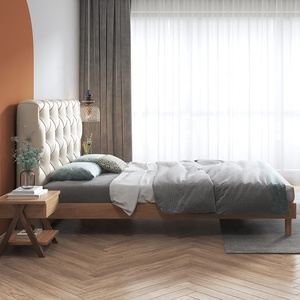 2021 design moderno nuovo designer regina e king size cornice foto camera da letto mobili in legno di quercia letto con testa morbida - Product Image 5