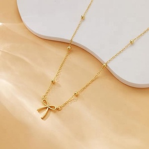 卸売特価 ファッションジュエリー 18K金メッキ真鍮ビーズチェーンネックレス シンプルな中空ボウペンダントネックレス レディース向け - Product Image 2