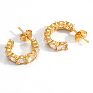 Pendientes de Moda con Diseño Geométrico en Forma de C, Chapados en Oro, de Acero Inoxidable, Joyería para Fiestas - Product Image 5