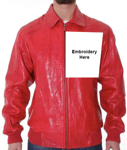 Men's Red PU Leather Bomber Jacket Biker Style Zipper Front Turn Down Collar Design Autumn Wear - Product Image 3