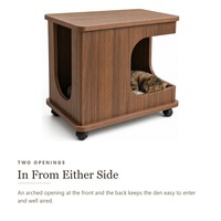 Table d'appoint pour chat, mobilier partagé humain-animal, table de chevet en bois pour animaux avec niche arquée et roulettes verrouillables, pour salon