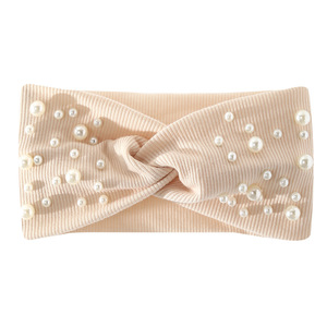 Diadema deportiva de algodón acanalado con perlas, color liso, absorbente de sudor, para lavarse la cara, venta al por mayor de fábrica, novedad transfronteriza - Product Image 3