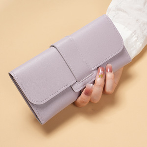 <span class=keywords><strong>Grande</strong></span> capacità stile lungo <span class=keywords><strong>portafoglio</strong></span> carta tre volte Flip Cover cambiare borsa per le donne ragazze multifunzione fibbia portafogli - Product Image 5