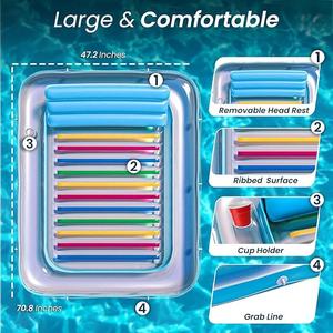 Tumbona inflable grande y cómoda para <span class=keywords><strong>piscina</strong></span>, tumbona colorida con almohada y portavasos para adultos, alfombrilla para <span class=keywords><strong>piscina</strong></span> para fiesta - Product Image 2