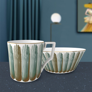 <span class=keywords><strong>Taza</strong></span> de Porcelana Fina de 400ml, de un juego de vajilla de porcelana fina, con tazas ligeras, platos verdes y blancos, platos modernos y platos europeos - Product Image 3