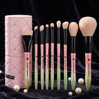 Lot de 9 pinceaux de maquillage professionnels à poils synthétiques dégradés, manche en bois et virole en aluminium, personnalisables avec logo, pour salon et cadeau
