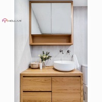 Meuble-lavabo personnalisé avec éclairage LED intégré, coin incurvé et armoire murale avec miroir LED, finition personnalisée avec accessoires complets