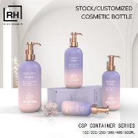 Bouteilles de lotion cosmétique rondes en plastique de luxe 100 ml 400 ml, PET PCR, matériau écologique, bouteilles à pompe pour les soins de la peau, shampooing