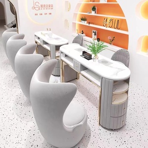 ชุดโต๊ะทำเล็บและเก้าอี้หินอ่อนสีขาวสำหรับร้านเสริมสวยมืออาชีพ ป้องกันฝุ่นรั่วซึม พร้อมที่เก็บของ - Product Image 3