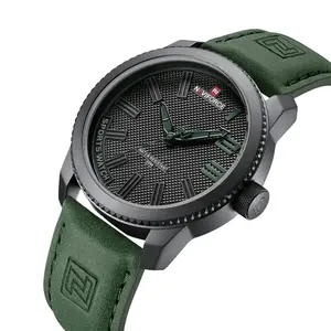NAVIFORCE9202L人気の2023ファッションマンカジュアル腕時計PUレザーストラップ防水カレンダーウィークディスプレイスポーツクォーツ時計