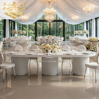 Nouvelle conception, mobilier de mariage de haute qualité, table à manger ovale en MDF avec plateau en acier inoxydable