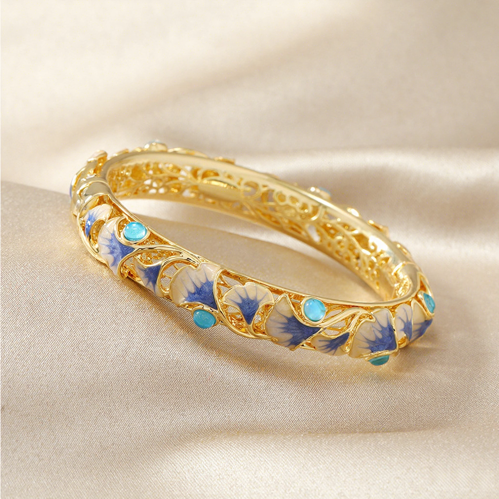 Cloisonné (enamel) ginkgo leaf bangle Blue