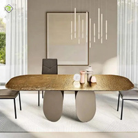 Table à manger et chaises de luxe en métal au design unique Ensemble table à manger moderne rectangulaire multi-styles en verre fusionné thermique