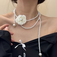 Chaîne de pull de luxe à double rang de perles, élégante chaîne de pull camélia, collier DIY, chaîne de taille, catalogue de bijoux de créateurs