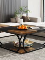 Table basse carrée avec table basse de style farmhouse de 40 pouces avec étagère de rangement en bois, métal robuste incurvé