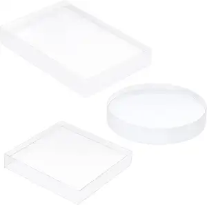 Clear Polished Acrylic Square Flat Round Rectangle Display Base Block for Jewelry Ring Stand Showcase Holder