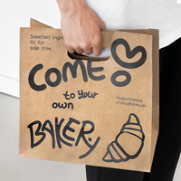 Sacs en papier kraft brun personnalisés écologiques avec poignée découpée pour la livraison de repas à emporter et l'emballage de produits de boulangerie