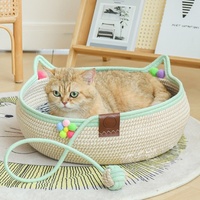 Lit pour chat en rotin tissé à la main, durable, résistant aux griffures, lavable, lit pour chat d'été de forme ronde pour une utilisation en intérieur