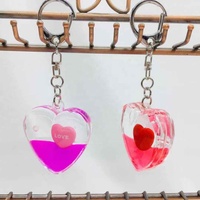 Porte-clés personnalisé en acrylique en forme de cœur, série animaux, avec liquide flottant, jouet, pendentif de sac, paillettes flottantes à l'intérieur avec cordon