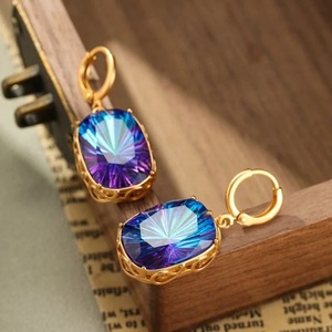 Pendientes Largos Geométricos Simples de Estilo Retro Europeo Americano, de Lujo Ligero y Alta Gama, con Zafiro Antiguo para Mujer, Otoño Invierno, Nicho - Product Image 2