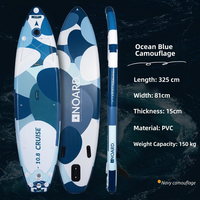 Planche de paddle gonflable professionnelle personnalisable de 325 cm, camouflage bleu océan, pour le surf et le tourisme