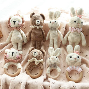Jouet hochet en coton naturel de haute qualité, motif lapin ou ours, avec <span class=keywords><strong>anneau</strong></span> de dentition en bois <span class=keywords><strong>pour</strong></span> bébés filles et garçons - Product Image 1