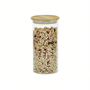 Pot de rangement avec couvercle en bois 1,5 L pour céréales et granola, usage cuisine - Product Image 2