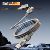 Cable Magnético USB2.0 Tipo-C 4 en 1 de 60W 240W, 1M de Longitud, Carga Rápida 3A 5A QC para iOS y Cámaras