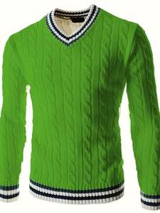 Pull personnalisé pour hommes Pull à manches longues Col en V Automne et hiver Top en tricot grande taille Pull torsadé pour hommes - Product Image 6