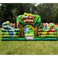 Château gonflable combiné Huatong Outdoor Hupfburg sur le thème des animaux de la jungle, toboggan gonflable coloré pour enfants
