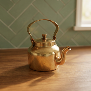กาน้ำชาทองเหลืองวินเทจพร้อมฝาปิดและหูจับโลหะ - Product Image 4