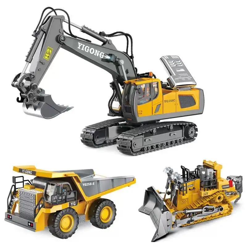 1/20 2.4GHz 11CH RC Construction Truck Toys Engineering Vehicles Metal RC Excavator/Bulldozer For Kids With Light Music