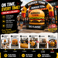 Moule à hamburger gonflable géant personnalisé, avec base en PVC imperméable, adapté aux restaurants de restauration rapide et aux festivals culinaires