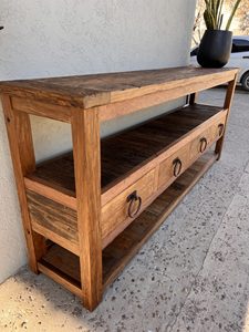 Rustic Old Wood Vintage Style Antique Distressed Double Shelf <b>Sideboard</b> Dining Living Room Wholesale Price Furniture Hotels Home - Product Image 3