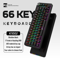 Clavier mécanique filaire K1002, 66 touches, disposition 65 % avec bouton rotatif, touches RGB en ABS, 26 touches anti-ghosting pour les joueurs PC