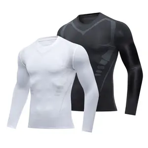 Customized youth male compression shirt long sleeve shirt wholesale suppliers printing mma compression shirts