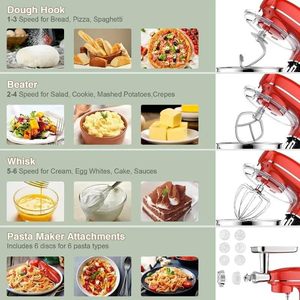 Batidora Eléctrica Multifuncional de Cocina de 5L, 120v, 6 Velocidades, con Vaso para Jugos, Picadora de Carne, Batidora Vertical y Tazón para Mezclar - Product Image 2