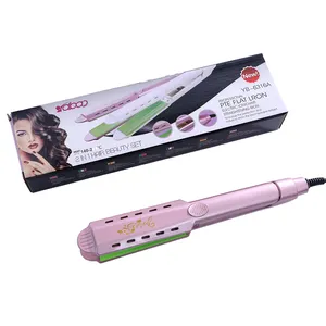 Electric Hair Curler Hair Straightener Brush Professional Flat Iron 2024 Products 2 In 1 LED Travel Customized Ceramic Logo Clip