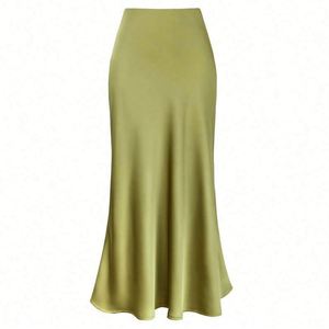 Falda de punto satinado transpirable de ácido acético K2113, diseño casual de cintura alta, efecto adelgazante, corte en A, cola de pez, ajuste en la cadera, largo hasta el suelo - Product Image 5