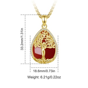 Collana con Ciondolo a Goccia Albero della Vita Placcato Oro 18K per Mamma e Figlio, con Corniola e Zirconi - Vendita all'Ingrosso - Product Image 2