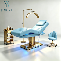 Fauteuil de Salon de Beauté et Spa pour Extensions de Cils, Chaise Faciale Ergonomique Réglable, Lit de Massage Électrique Luxe Beige Inclinable