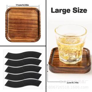 Wooden Coaster <b>Set</b> With Metal Holder Reusable For Coffee <b>Tea</b> Drinks Natural Wood Color Customizable Size - Product Image 2