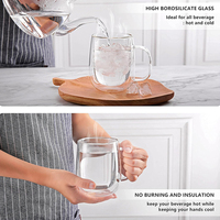 2 Pcs 4pcs Factory Sale 350ML Tasse à café et thé résistante aux hautes températures Verre borosilicate double paroi avec poignée