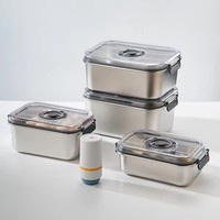 Boîte de conservation alimentaire sous vide en acier inoxydable 304 multi-tailles avec couvercle en plastique, empilable, design moderne, multifonctionnelle pour réfrigérateur, garde-manger et cuisine
