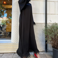 Ensemble Abaya pour femmes Dubai Modesty 2023, haut et bas, jupe maxi à ourlet en plumes, combinaison, robe arabe assortie, Abaya en satin noir musulman