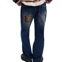 Jean droit vintage pour homme, noir, coupe slim, décontracté, 100 % coton, avec logo personnalisé, délavé et vieilli, été-automne