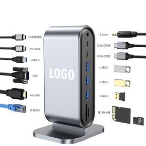Estación de acoplamiento de concentrador 11 12 tipo <span class=keywords><strong>C</strong></span> personalizada Dual HDTV SD TF <span class=keywords><strong>USB</strong></span> 3,0 2. 0 10GB PD 100W RJ45 3,5mm Audio Computer Hubs - Product Image 1