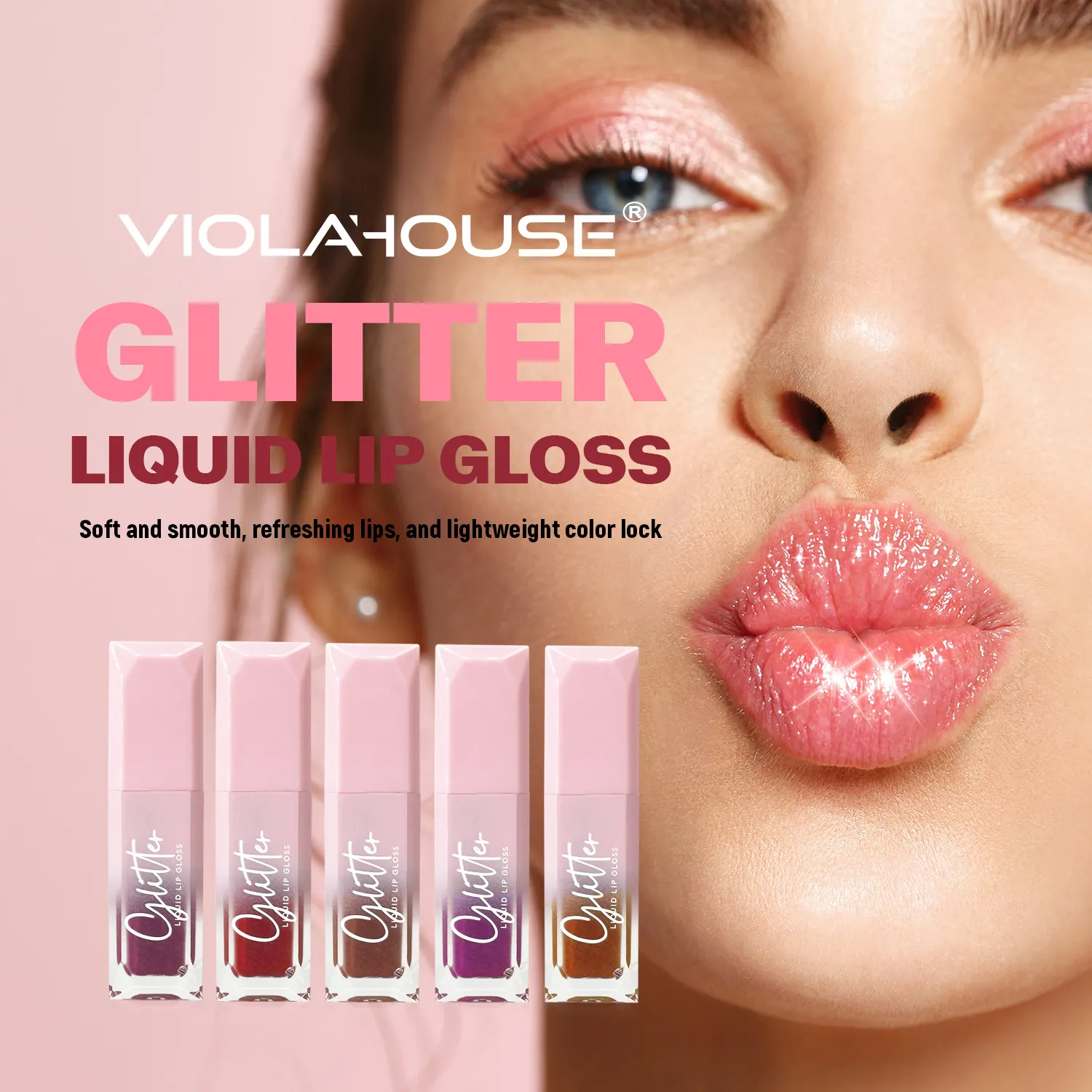 VIOLAHOUSE Glitter Lip Gloss Moisturizing Long Wearing Colorful Lipstick Shimmery Lipgloss