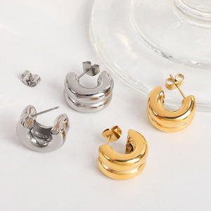 Irregular Gold Small Hoop Designer Earrings Popular <strong>Brand</strong> Double Earring Making <strong>Supplies</strong> Stainless Steel Hoop Earrings Wholesale - Product Image 1